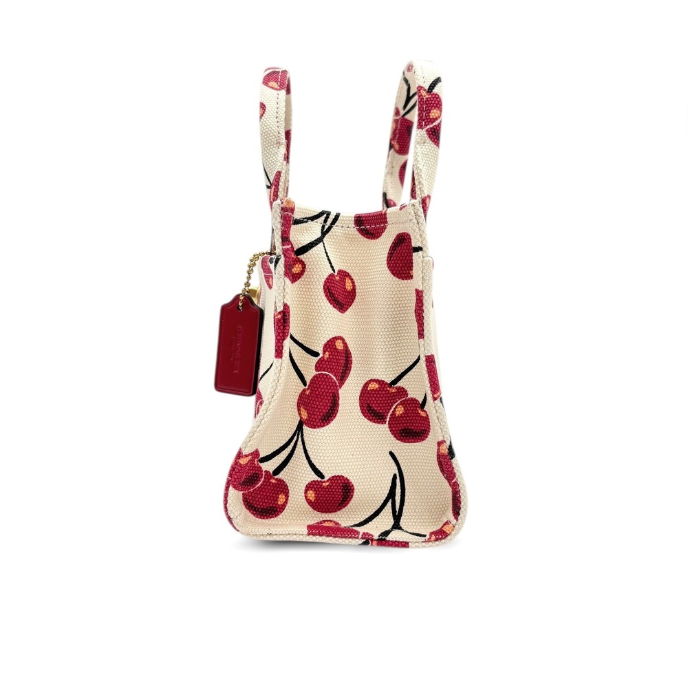 NEW COACH Mini Cargo Cherry Print Canvas Tote Bag 20 in Chalk/Multi - Picture 10 of 14